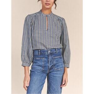 By Trovata Birds of Paradise Bailey Blouse Bluff Check Plaid Size Medium